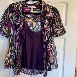 DVF rich plum abstract print silk blouse